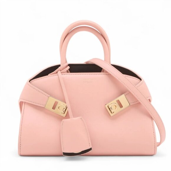 Ferragamo Hug Mini Leather Two-Way Handbag Nylund Pink - Picture 1 of 13